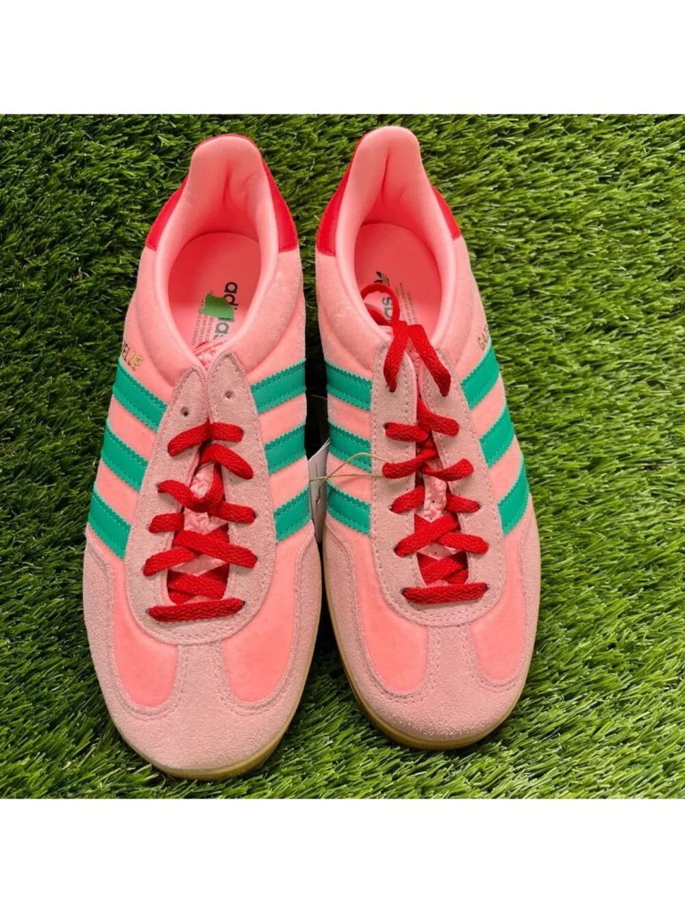 Adidas Gazelle Indoor Womens Size 6 Pink Green Athletic Lifestyle Shoes Sneakers